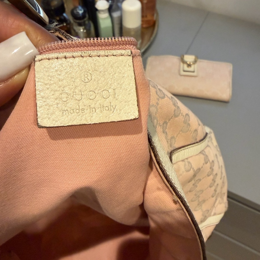 Gucci GG Canvas Tote & Wallet Set Pink Beige Monogram Vintage Luxury Bundle - Picture 8 of 16